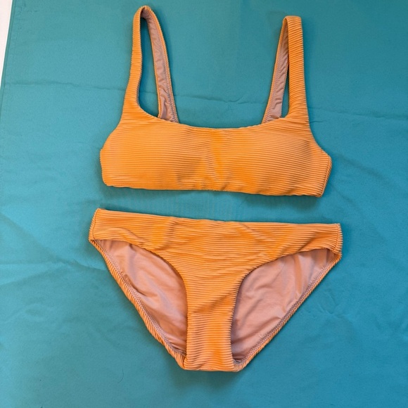 J Crew orange ribbed bikini set swim suit lined padded size XS woman’s - Picture 1 of 7